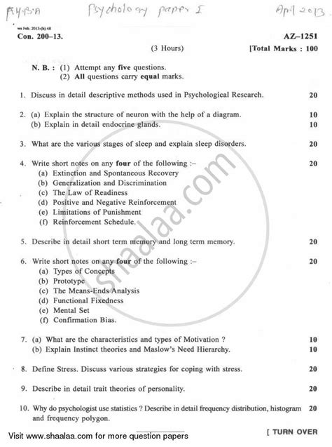 Psychology Paper 1 General Psychology 2012 2013 Ba Psychology Idol