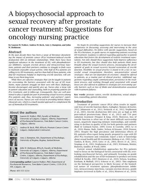 Psychosocial Perspectives On Sexual Recovery After Prostate Cancer Treatment Nature Reviews Urology