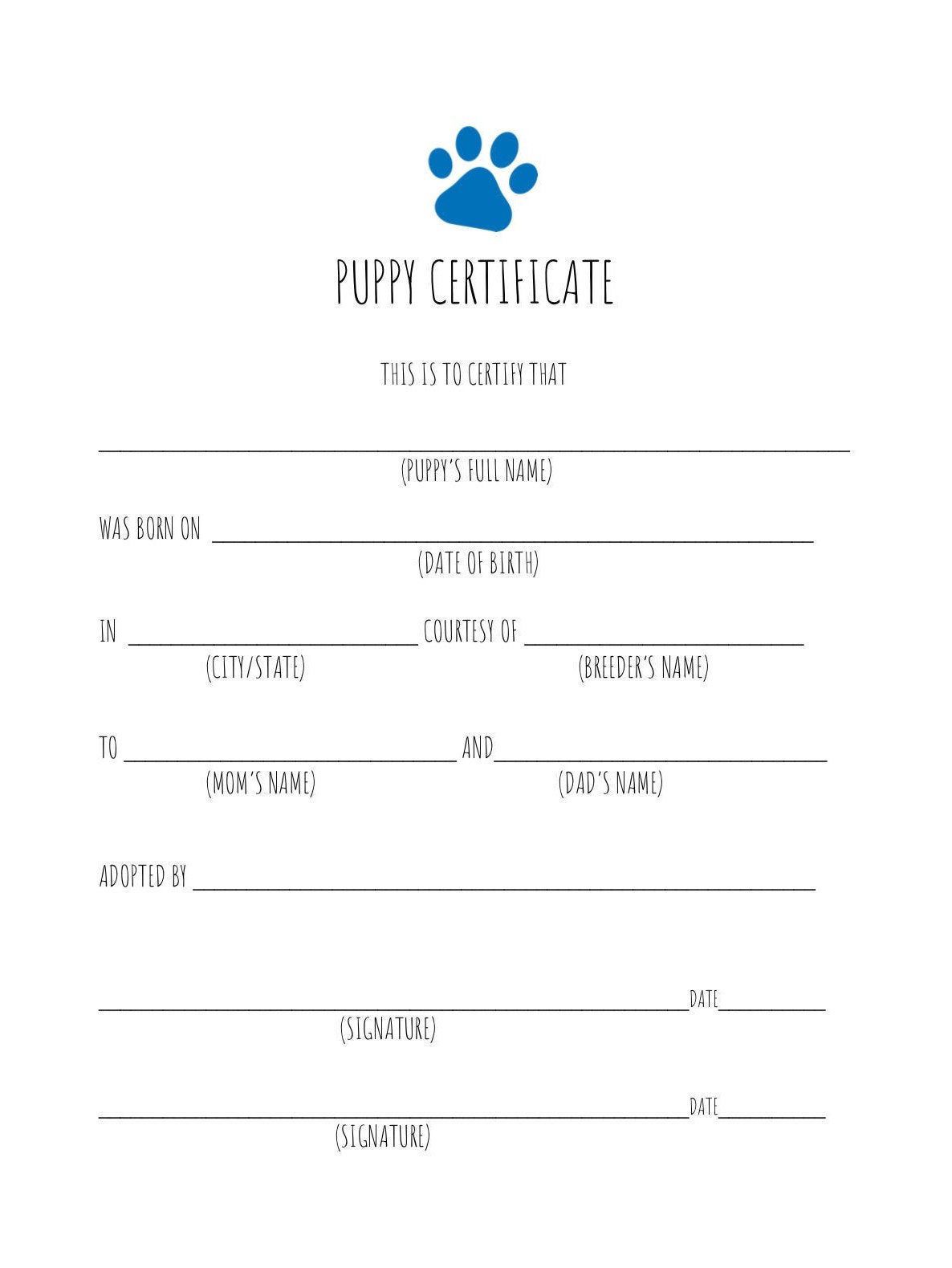 Puppy Birth Certificate Dog Breeder Birth Certificate For Etsy