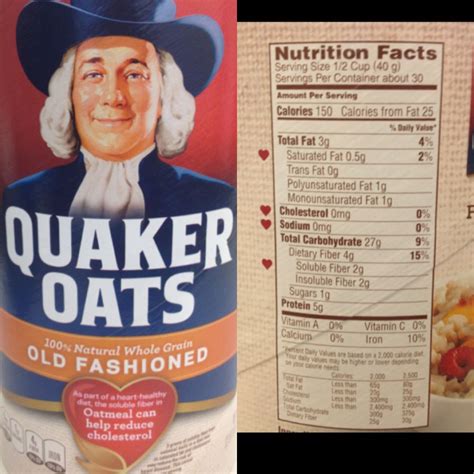 Quaker Oats Old Fashioned Nutrition Label Besto Blog