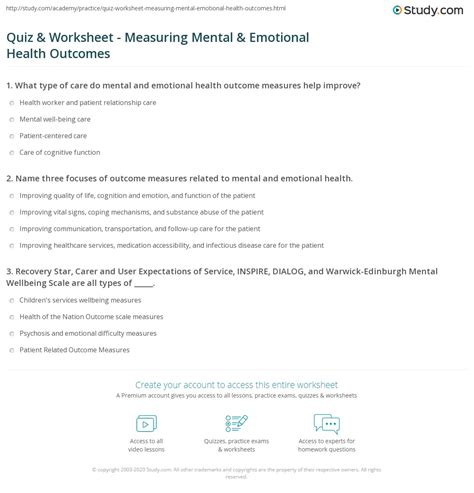 Quiz Worksheet Measuring Mental Emotional Health Outcomes Study Com