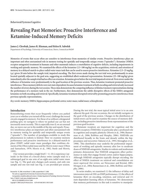 Revealing Past Memories Proactive Interference And Ketamine Induced