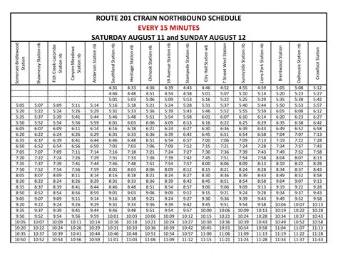 Route 201 Ctrain Northbound Schedule Calgary Transit