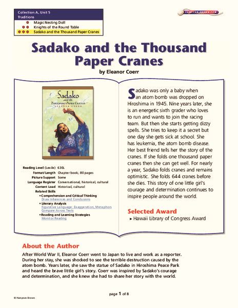 Sadako And The Thousand Paper Cranes Lesson Plan For 9Th 12Th Grade