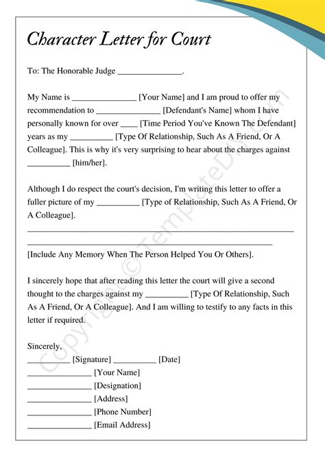 Sample Of Character Letter For Court