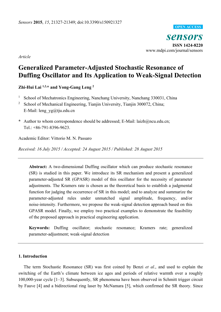 Sensors Free Full Text Generalized Parameter Adjusted Stochastic