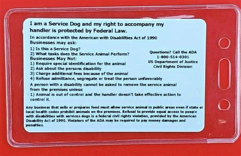 Service Dog Id Ada Law Info Rights Card Hard Plastic W Holder Etsy