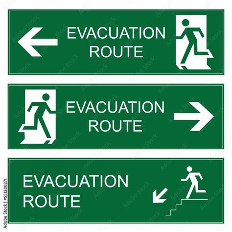 Set Evacuation Route Signs Vector Evacuation Route Evacuation Route