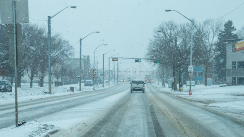 Snowy Conditations Winter Driving In Edmonton Alberta Stock Image