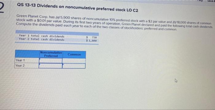 Solved Qs 13 13 Dividends On Noncumulative Preferred Stock Chegg Com