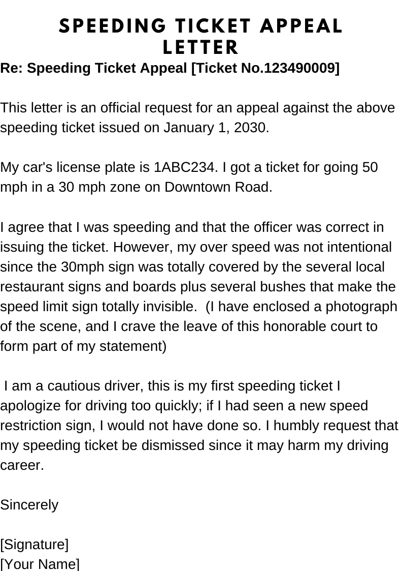 Speeding Ticket Appeal Letter Template Speeding Tickets Lettering