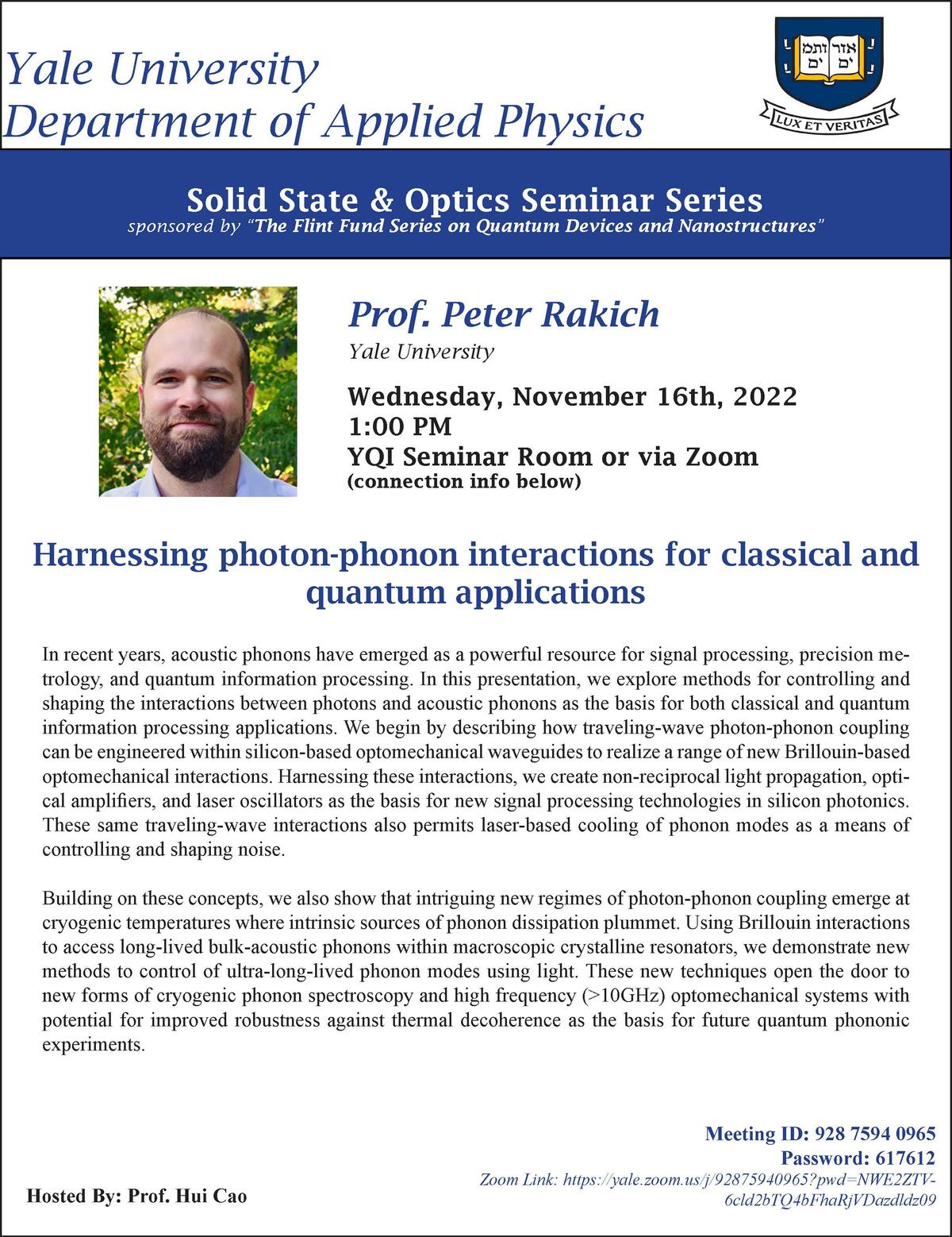 Sso Seminar Prof John Schotland Yale University Classical And Quantum Optics Of Random Media Department Of Applied Physics