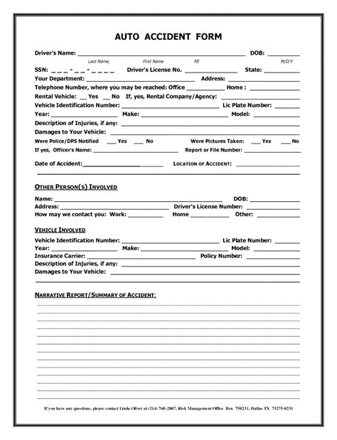 Standard Car Accident Report Form Free Download