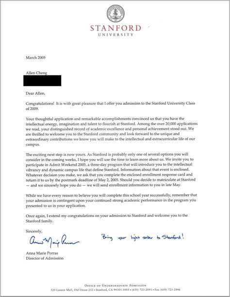 Stanford Acceptance Letter Real And Official Pdf