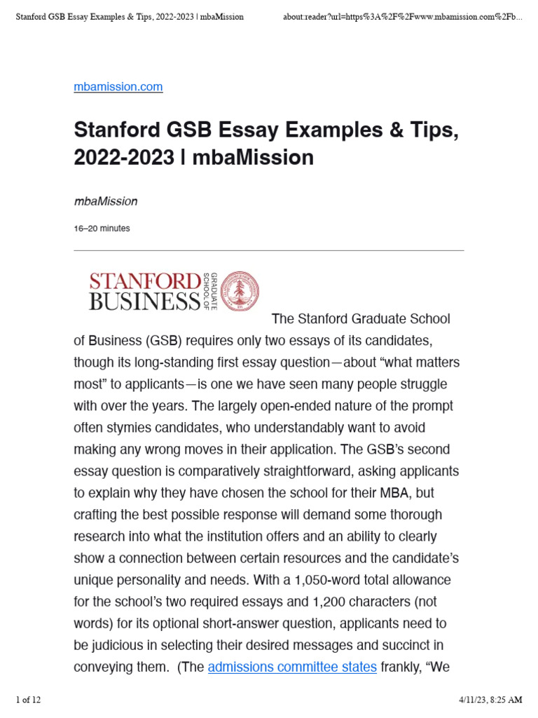 Stanford Gsb Essays: Expert Admission Tips