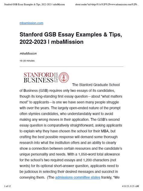 Stanford Gsb Essays