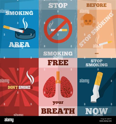 Stop Smoking Unhealthy Habit Flyers Mini Poster Set Isolated Vector