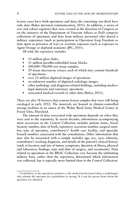 Summary Future Uses Of The Department Of Defense Joint Pathology