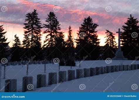 Sun Rises Over The Grave Markers Of The Fallen Burnsland Cemetry