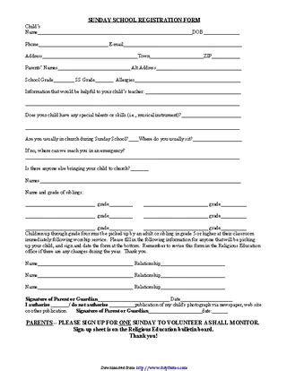 Sunday School Registration Form Pdfsimpli