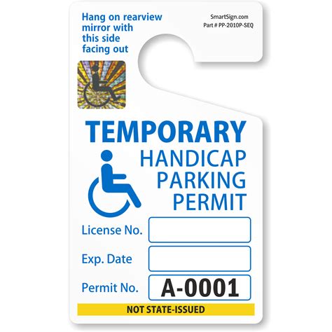 Temporary Handicapped Parking Permit Hang Tag Blue Numbered Sku