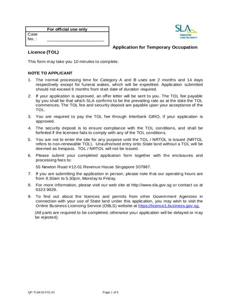 Temporary Occupation License