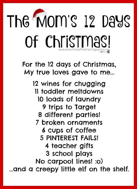 The Mom S 12 Days Of Christmas Funny Mother Mom Life Mom Blog