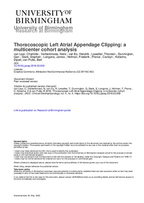 Thoracoscopic Left Atrial Appendage Clipping A Multicenter Cohort