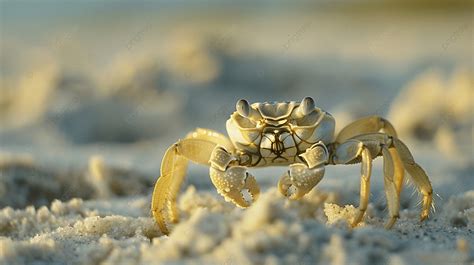 Tiny Sand Beach Crab Crabs Run Dig Around On Beach Background Animal