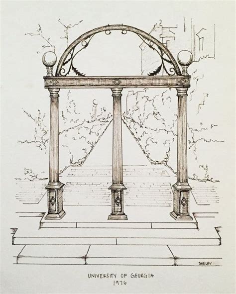 Uga Arch Pen And Ink Print By Shelbymhamilton On Etsy Uga Dorm Georgia