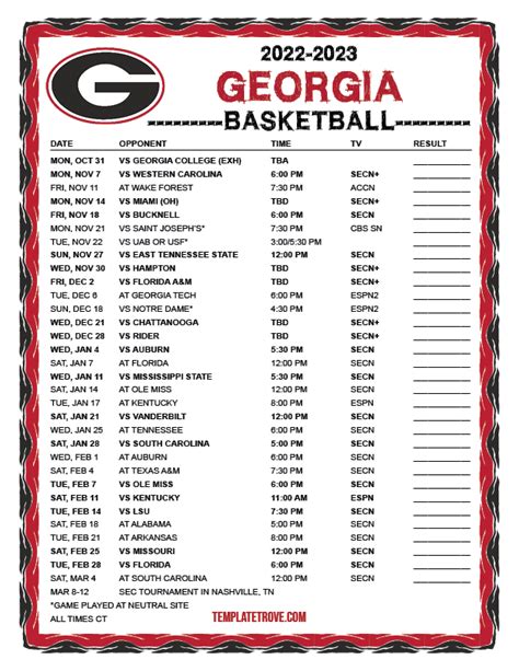 Uga Basketball Schedule Examples And Forms