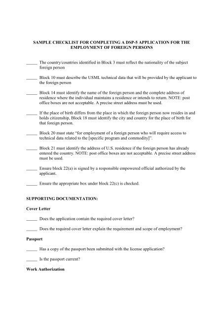 Updated Sample Checklist For Completing Dsp 5 Application For The