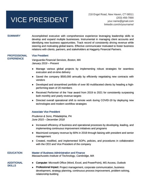 Vice President Resume Template