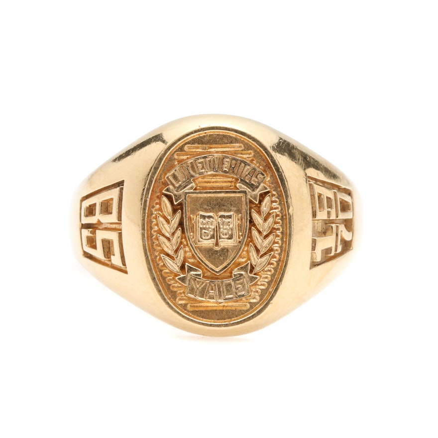 Vintage John Roberts 10K Yellow Gold Yale University Class Ring Size 10