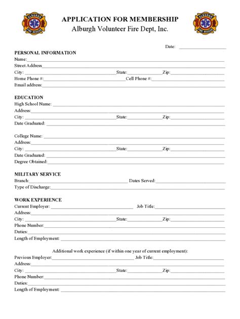 Vt Alburgh Volunteer Fire Dept Application For Membership 2020 2022