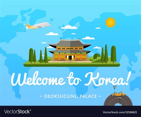 Welcome To Korea Poster With Famous Attraction Stock Vector