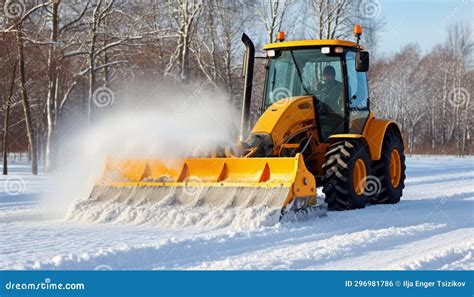 Winter Road Maintenance Snow Plow In Action Clearing Snow From Roads