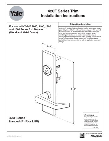 Yale 426F Exit Device Installation Instructions Manualzz