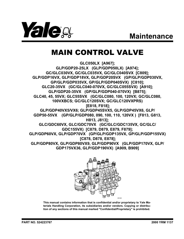 Yale B875 Glp050vx Lift Truck Service Repair Manual