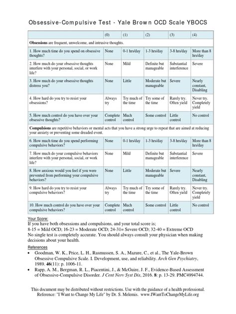 Yale Brown Obsessive Compulsive Scale Test