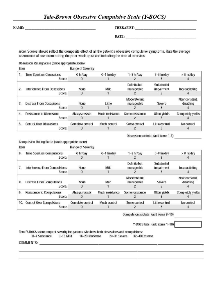 Yale Brown Obsessive Compulsive Scale Y Bocs Scores Over 48 Months Of