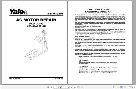 Yale Class 3 Electric Motor Hand Trucks A245 Mpb045vg Service Manual