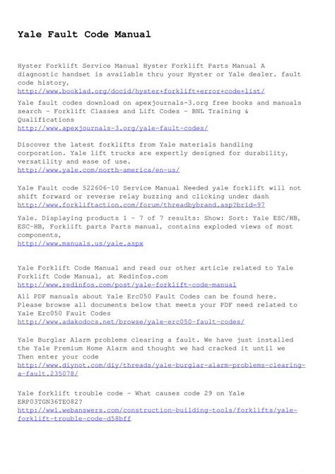 Yale Fault Code Manual