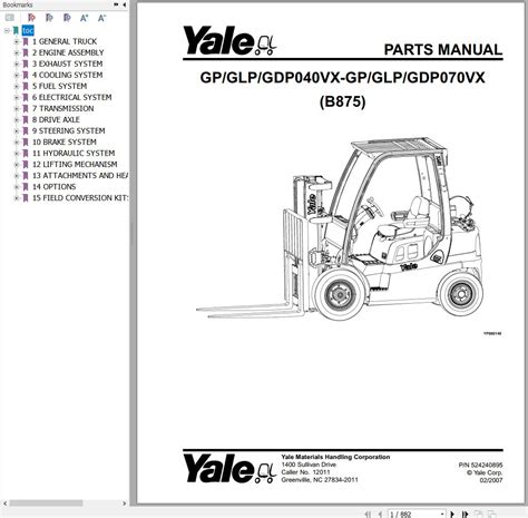 Yale Forklift B875 Parts Manual