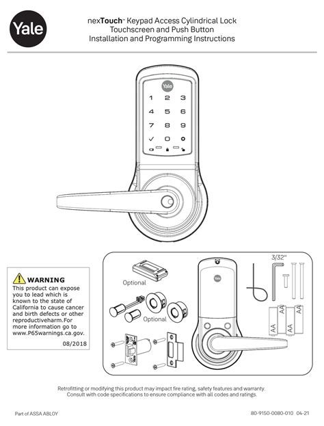 Yale Nextouch Installation And Programming Instructions Pdf Download