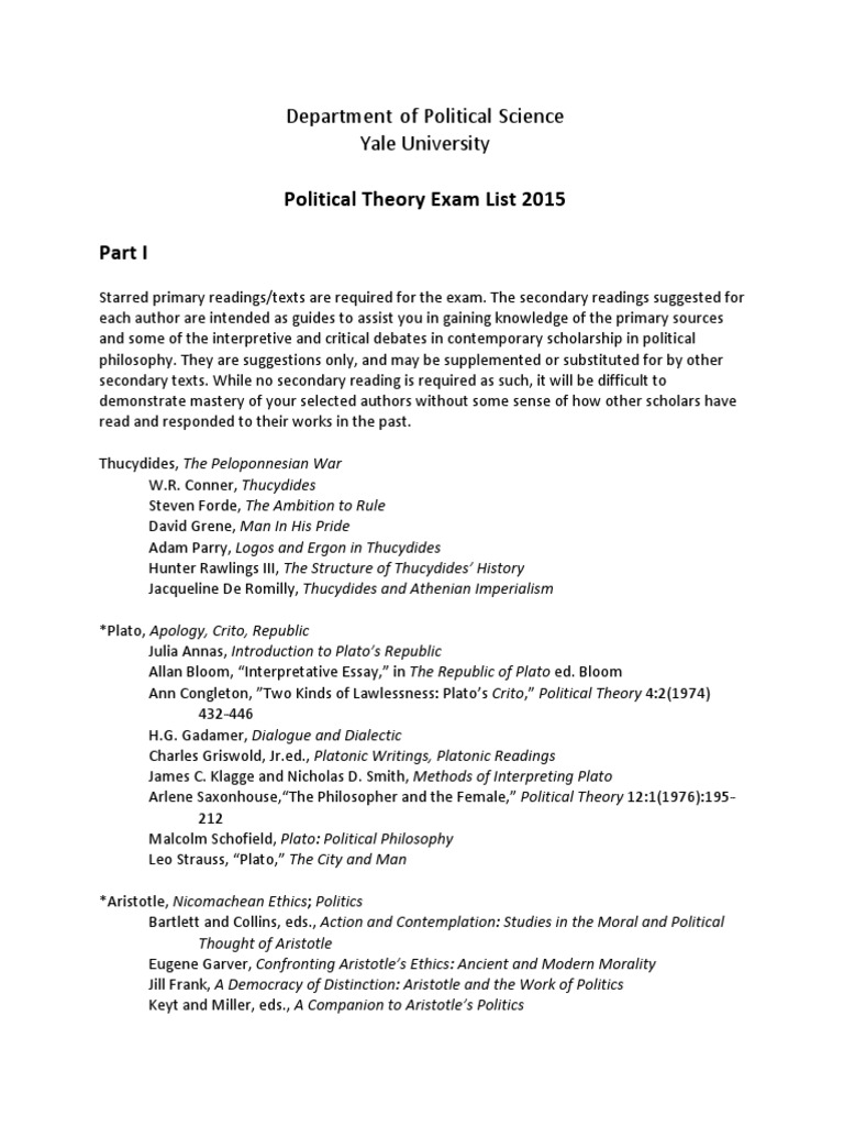 Yale Political Theory Reading List 2015