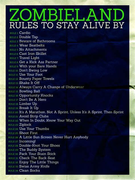 Zombieland Rules To Stay Alive By Movie Poster Zombies Apocalypse